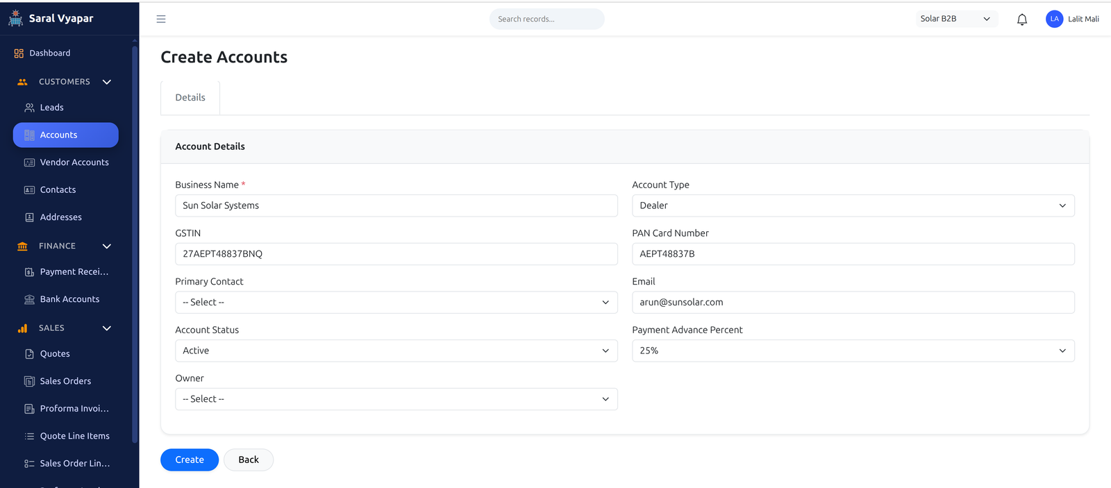 Customer Details Example