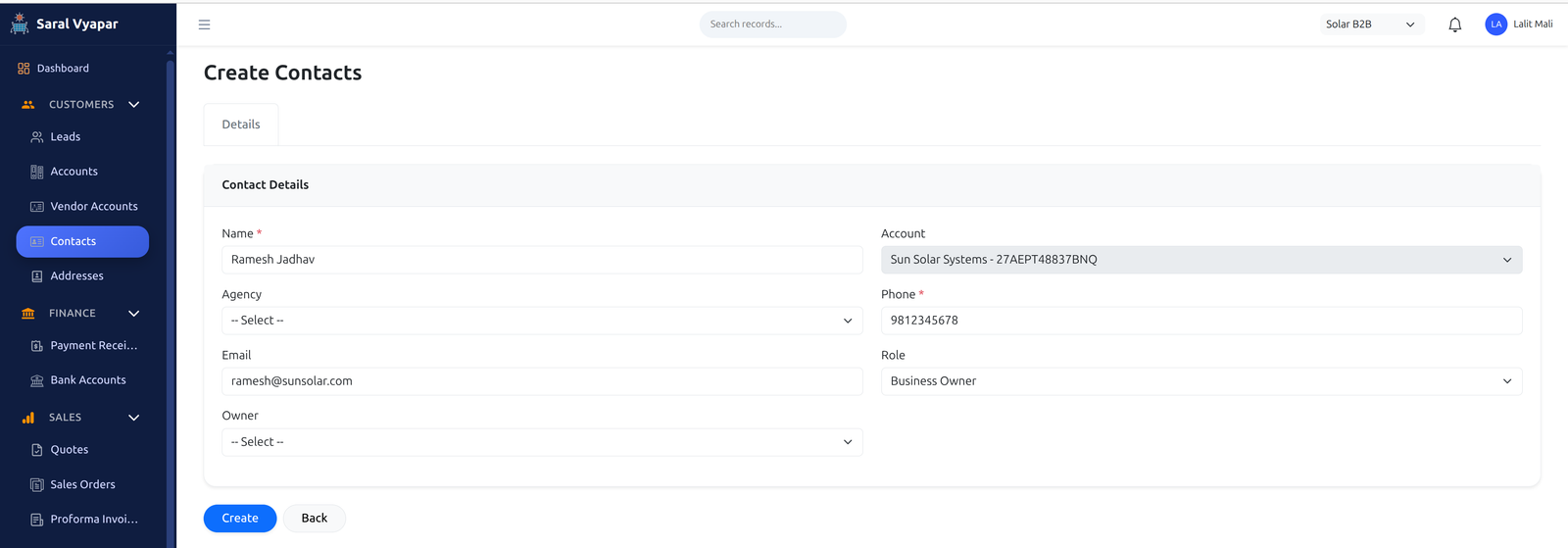 Creating Contact for Account