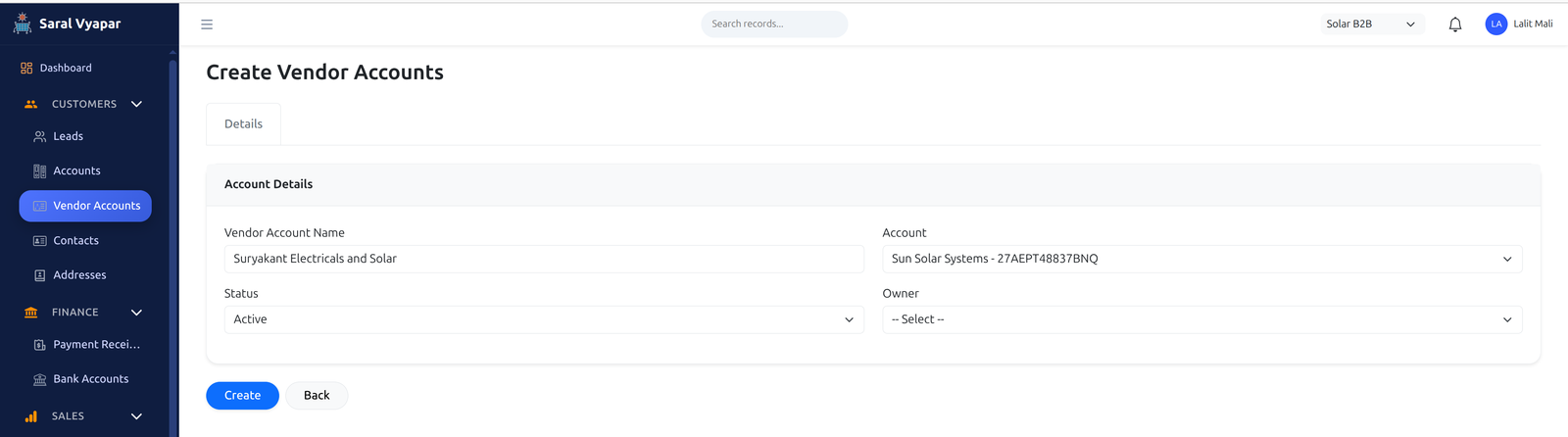 Vendor Addition Form