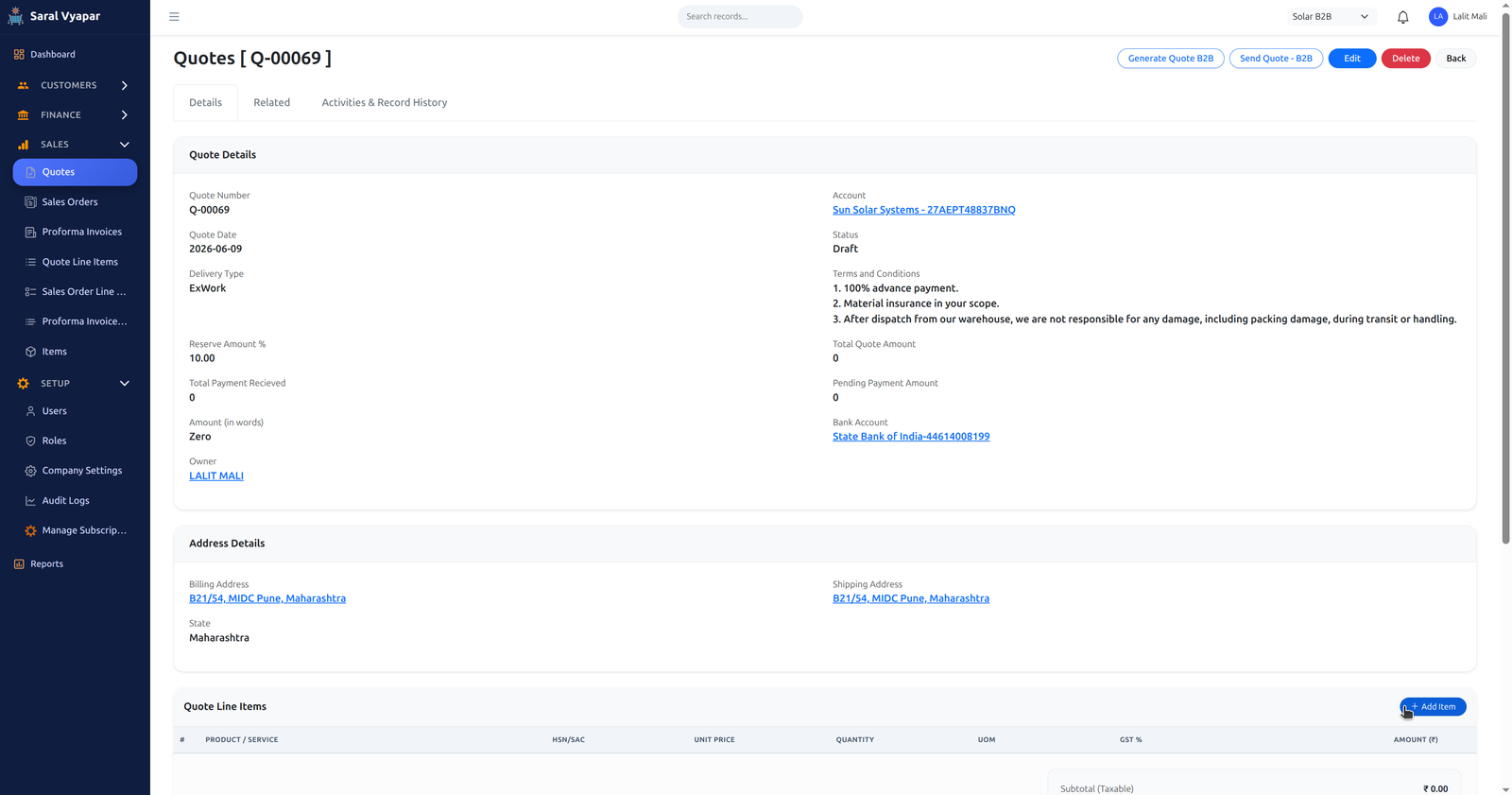 Add Line Items