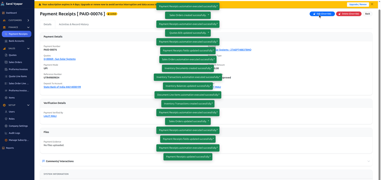 Approved Payment Status