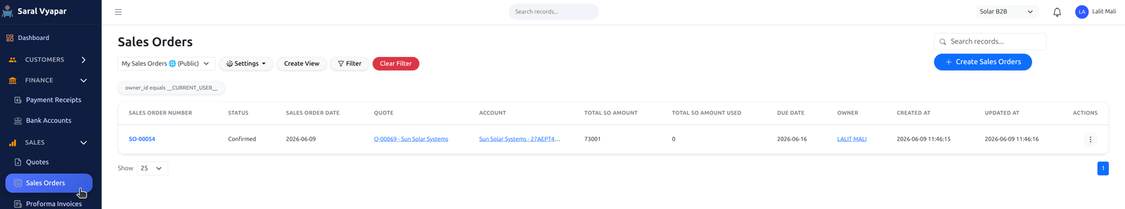 Sales Order List