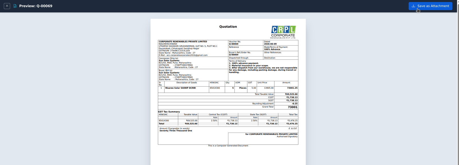 Save Quote as Attachment