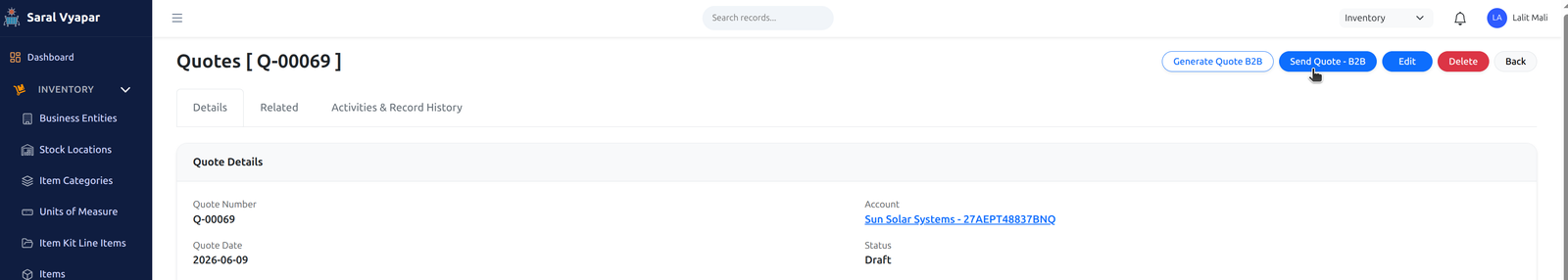 Send Quote Button