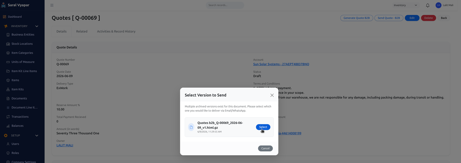 Send Quote Email